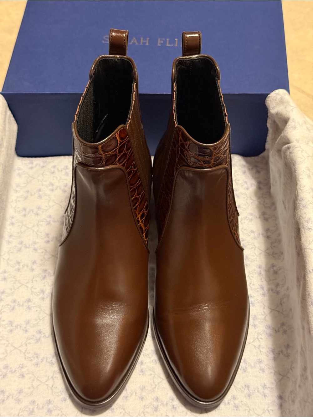 NIB Sarah Flint Brown Croc Perfect Chelsea Boot 30 - Size IT 38.5, US 8-8.5